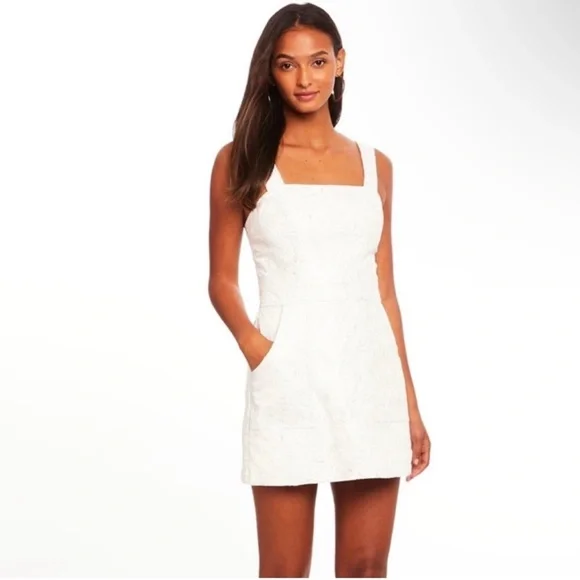 Amanda Uprichard Vegan Leather White Floral Embroidered Dress, Size Medium, EUC - Picture 2 of 11